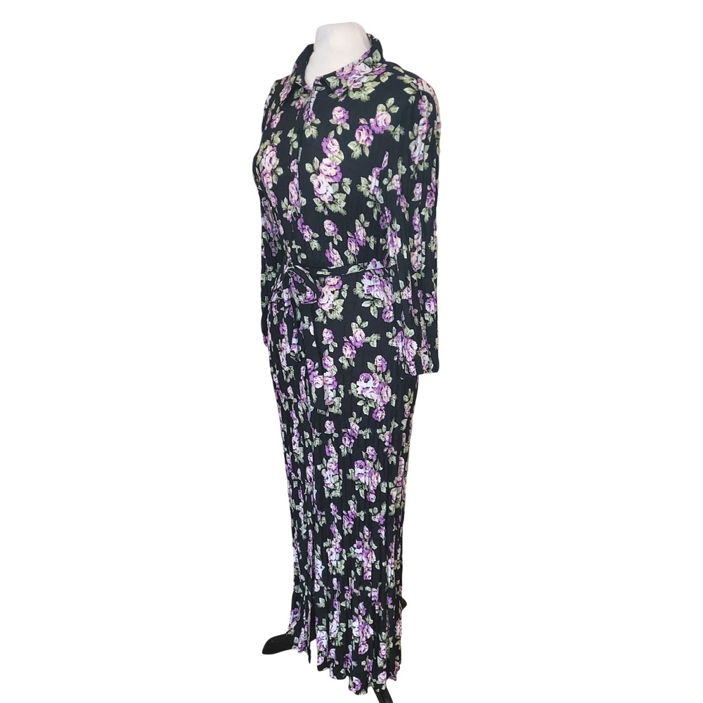 Zara Black Floral Button Down Belt Countrycore Prairie Boho Maxi Shirt Dress L - Picture 5 of 11